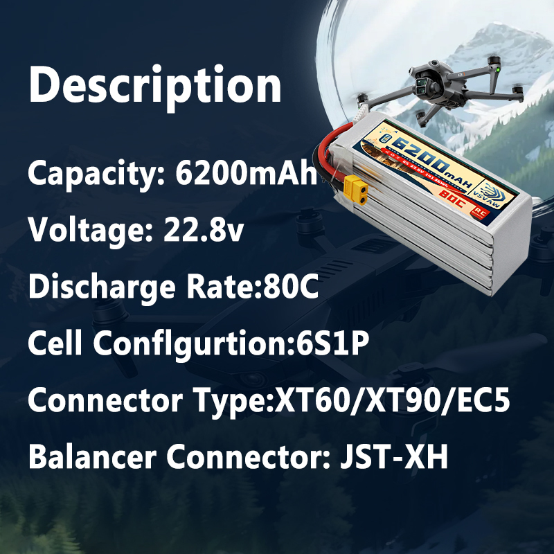 Upgraded VSVAW 6S 22.8V 80C/16 - огляд і ціна 6S Lipo Battery 22.2V 5000Mah
