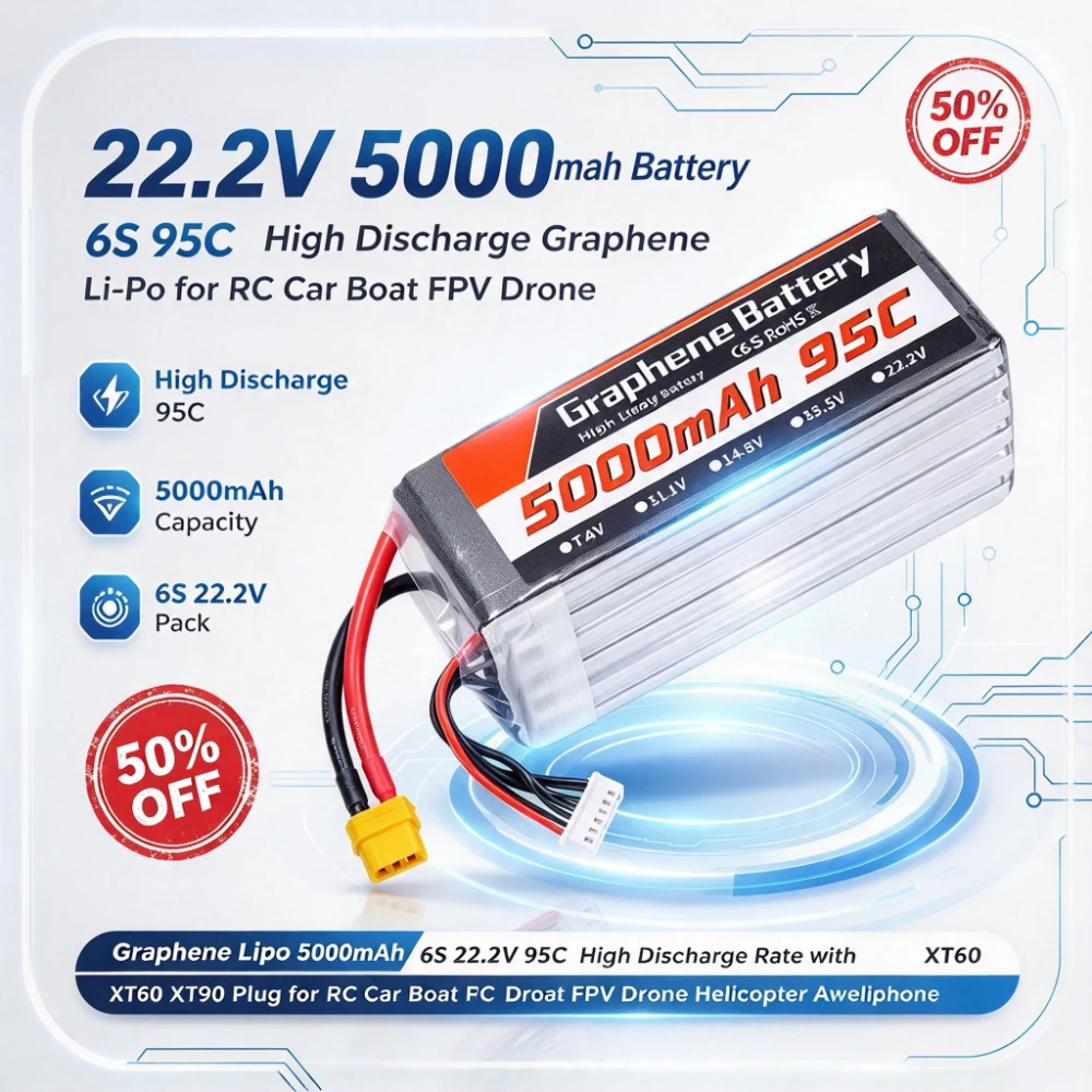 5000mAh 6S 22.2V 95C Graphene  - огляд і ціна 6S Lipo Battery 22.2V 5000Mah