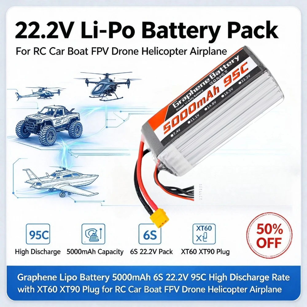 5000mAh 6S 22.2V 95C Graphene  - огляд і ціна 6S Lipo Battery 22.2V 5000Mah